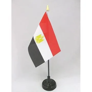 DRAPEAU DE TABLE EGYPTE 15x10cm - PETIT DRAPEAUX DE BUREAU EGYPTIEN 10 x 15 cm pointe dorée