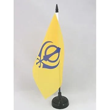 DRAPEAU DE TABLE SIKHISME 21x14cm - PETIT DRAPEAUX DE BUREAU KHANDA - RELIGION SIKHISTE 14 x 21 cm