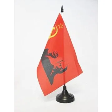 DRAPEAU DE TABLE URSS AVEC LÍ?NINE POING LEVÍ? 21x14cm - PETIT DRAPEAUX DE BUREAU COMMUNISTE LENINIEN - LÍ?NINISME 14 x 21 cm
