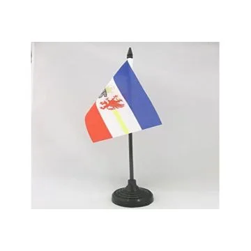 DRAPEAU DE TABLE MECKLEMBOURG-POMÉRANIE-OCCIDENTALE 15x10cm - PETIT DRAPEAUX DE BUREAU MECKLENBURG-VORPOMMERN - LAND ALLEMAGNE 10 x 15 cm