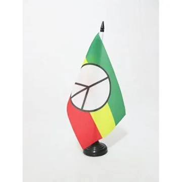 DRAPEAU DE TABLE PAIX RASTA 21x14cm - PETIT DRAPEAUX DE BUREAU BOB MARLEY 14 x 21 cm