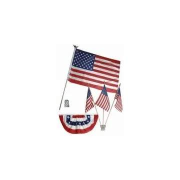 KIT DÉCORATIF DRAPEAU USA AVEC MÂT ET ACCOCHE MURALE - KIT DÉCORATIF : DRAPEAU 75X110CM  + MAT EN 3 PARTIE EN MÉTAL + ACCROCHE MURALE EN MÉTAL + PETIT DRAPEAU 45X90CM  + 3  PETIT DRAPEAUX AVEC MÂT EN BOIS 20X30CM ET ACCROCHE MURALE POUR DRAPEAUX