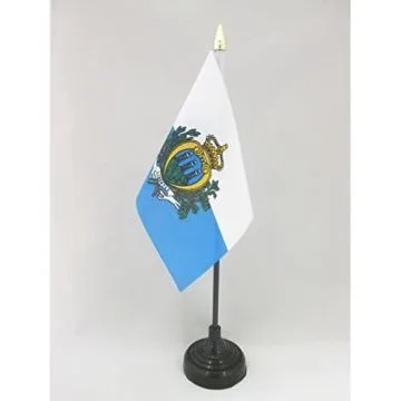 DRAPEAU DE TABLE SAINT MARIN SANS ARMOIRIES 15x10cm - PETIT DRAPEAUX DE BUREAU CIVIL SAINT-MARINAIS 10 x 15 cm pointe dorée