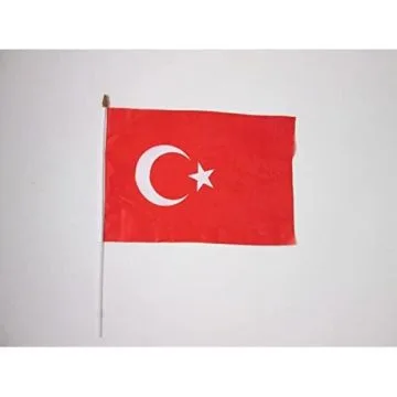 DRAPEAU TURQUIE 45x30cm HAMPE blanche - LOT DE 10 DRAPEAUX TURC 30 x 45 cm