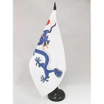DRAPEAU DE TABLE CHINE DYNASTIE QING 1889 21x14cm - PETIT DRAPEAUX DE BUREAU DRAGON CHINOIS 14 x 21 cm