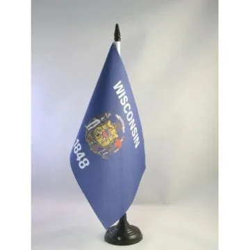 DRAPEAU DE TABLE WISCONSIN 21x14cm - PETIT DRAPEAUX DE BUREAU ETAT AMÉRICAIN - USA - ETATS-UNIS 14 x 21 cm