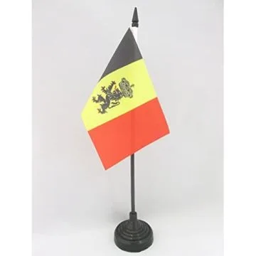 DRAPEAU DE TABLE BELGIQUE AVEC LION 15x10cm - PETIT DRAPEAUX DE BUREAU BELGE ARMOIRIES - GOUVERNEMENT 10 x 15 cm