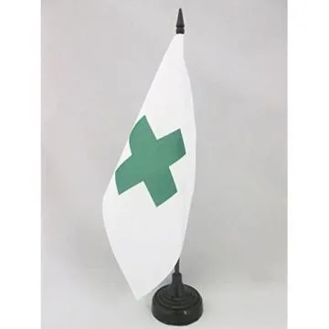 DRAPEAU DE TABLE CROIX VERTE INTERNATIONALE 21x14cm - PETIT DRAPEAUX DE BUREAU ENVIRONNEMENTAL 14 x 21 cm