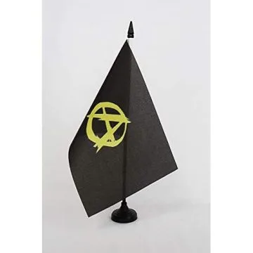 Drapeau de table Anarchiste étoile jaune 21x14cm - PETIT Drapeaux DE BUREAU Anarchisme 14 x 21 cm