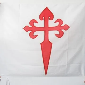 DRAPEAU ORDRE DE SANTIAGO 90x90cm - DRAPEAU ORDRE DE SAINT-JACQUES DE L\'Í?PÍ?E 90 x 90 cm Fourreau pour hampe