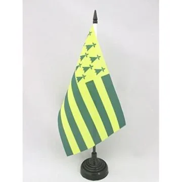 DRAPEAU DE TABLE BRETAGNE MELEN HA GWER 21x14cm - PETIT DRAPEAUX DE BUREAU BRETON JAUNE ET VERT - NANTES 14 x 21 cm