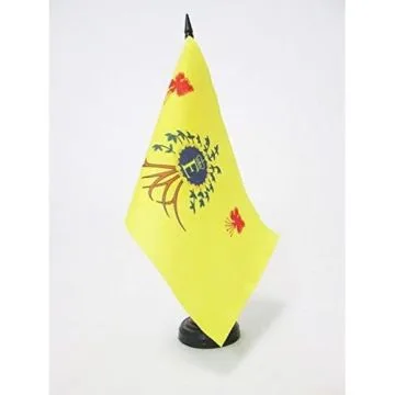 DRAPEAU DE TABLE ETENDARD ROYAL DE LA BARBADE 21x14cm - PETIT DRAPEAUX DE BUREAU ROYAUME DES BARBADES 14 x 21 cm
