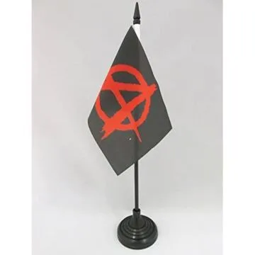 DRAPEAU DE TABLE ANARCHIE NOIR ET ROUGE 15x10cm - PETIT DRAPEAUX DE BUREAU ANARCHIQUE 10 x 15 cm