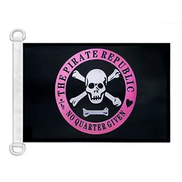 Pavillon nautique République des Pirates rose 45x30 cm Anneaux Plastiques