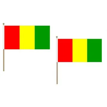 DRAPEAU GUINÍ?E 45x30cm HAMPE en bois - LOT DE 10 DRAPEAUX GUINÍ?EN 30 x 45 cm