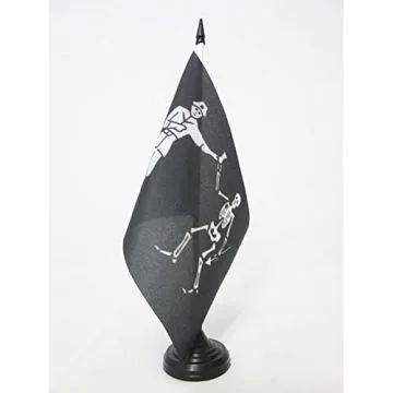 DRAPEAU DE TABLE PIRATE BART ROBERTS 21x14cm - PETIT DRAPEAUX DE BUREAU TÍ?TE DE MORT 14 x 21 cm