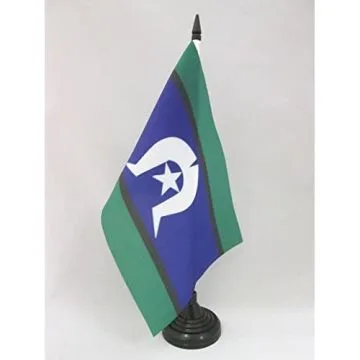 DRAPEAU DE TABLE ILES DU DÍ?TROIT DE TORRÍ?S 21x14cm - PETIT DRAPEAUX DE BUREAU INDIGÍ?NE AUSTRALIEN - AUSTRALIE 14 x 21 cm