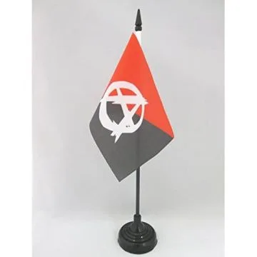 DRAPEAU DE TABLE ANARCHO-SYNDICALISME SYMBOLE 15x10cm - PETIT DRAPEAUX DE BUREAU ANARCHIQUE - ANARCHIE 10 x 15 cm