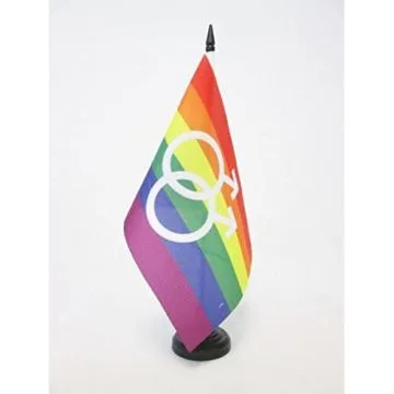DRAPEAU DE TABLE ARC-EN-CIEL DOUBLE MARS GRAND 21x14cm - PETIT DRAPEAUX DE BUREAU GAY - RAINBOW - ARC EN CIEL 14 x 21 cm