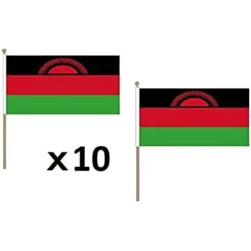 DRAPEAU MALAWI 45x30cm HAMPE en bois - LOT DE 10 DRAPEAUX MALAWITE 30 x 45 cm