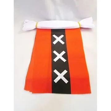 GUIRLANDE 6 mètres 20 DRAPEAUX AMSTERDAM 21x15 cm - DRAPEAU DE LA VILLE D\'AMSTERDAM 15 x 21 cm