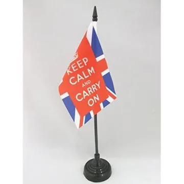 DRAPEAU DE TABLE KEEP CALM AND CARRY ON 15x10cm - PETIT DRAPEAUX DE BUREAU ANGLAIS - ROYAUME-UNI - UK 10 x 15 cm