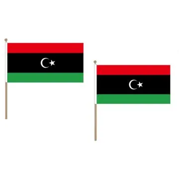DRAPEAU LIBYE 45x30cm HAMPE en bois - LOT DE 10 DRAPEAUX LIBYEN 30 x 45 cm