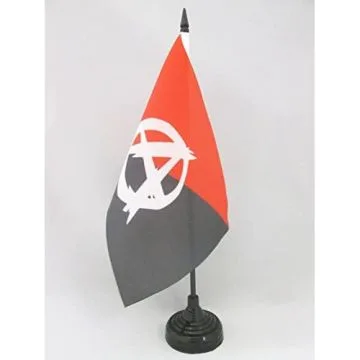 DRAPEAU DE TABLE ANARCHO-SYNDICALISME SYMBOLE 21x14cm - PETIT DRAPEAUX DE BUREAU ANARCHIQUE - ANARCHIE 14 x 21 cm