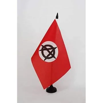 Drapeau de table Anarchiste cercle blanc 21x14cm - PETIT Drapeaux DE BUREAU Anarchisme 14 x 21 cm