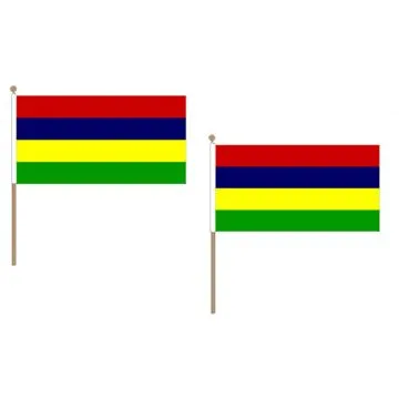 DRAPEAU MAURICE 45x30cm HAMPE en bois - LOT DE 10 DRAPEAUX MAURICIEN 30 x 45 cm