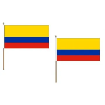 DRAPEAU COLOMBIE 45x30cm HAMPE en bois - LOT DE 10 DRAPEAUX COLOMBIEN 30 x 45 cm