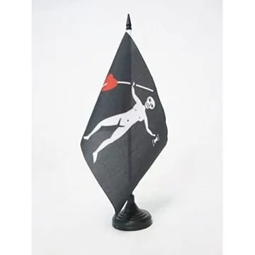 DRAPEAU DE TABLE PIRATE JOHN QUELCH 21x14cm - PETIT DRAPEAUX DE BUREAU CORSAIRE TÍ?TE DE MORT 14 x 21 cm
