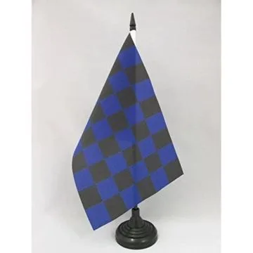 DRAPEAU DE TABLE DAMIER NOIR ET BLEU 21x14cm - PETIT DRAPEAUX DE BUREAU À DAMIERS 14 x 21 cm