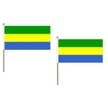 DRAPEAU GABON 45x30cm HAMPE en bois - LOT DE 10 DRAPEAUX GABONAIS 30 x 45 cm