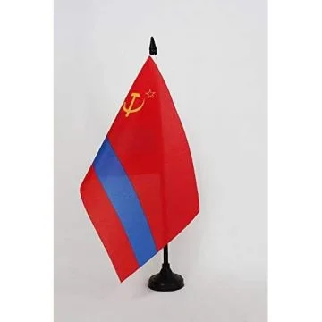 Drapeau de table République socialiste soviétique kazakhe 1936-1991 21x14cm - PETIT Drapeaux DE BUREAU de la RSS du Kazakhstan en URSS 14 x 21 cm
