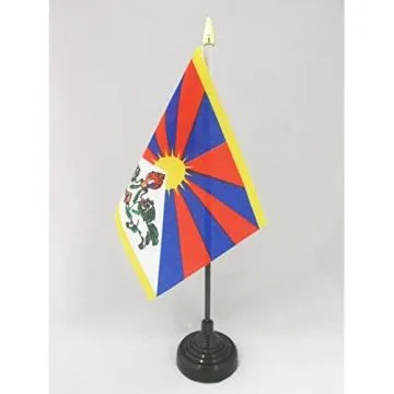DRAPEAU DE TABLE TIBET 15x10cm - PETIT DRAPEAUX DE BUREAU TIBÉTAIN 10 x 15 cm pointe dorée