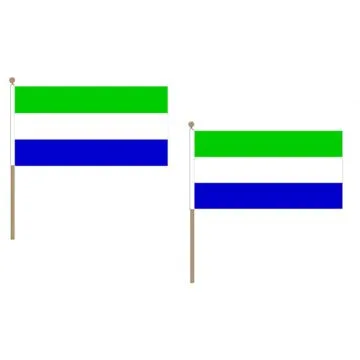 DRAPEAU SIERRA LEONE 45x30cm HAMPE en bois - LOT DE 10 DRAPEAUX SIERRA-LÍ?ONAIS 30 x 45 cm