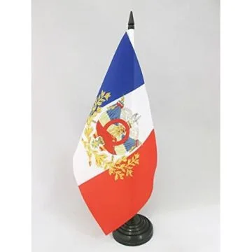 DRAPEAU DE TABLE FRANCE ARMOIRIES 3ÈME RÉPUBLIQUE 21x14cm - PETIT DRAPEAUX DE BUREAU FRANÇAIS EMBLÈME 1898 14 x 21 cm