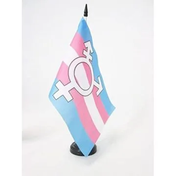 DRAPEAU DE TABLE TRANSGENRE AVEC SYMBOLE 21x14cm - PETIT DRAPEAUX DE BUREAU TRANGENDER ARC-EN-CIEL 14 x 21 cm