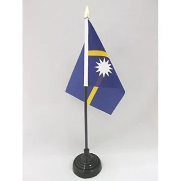 DRAPEAU DE TABLE NAURU 15x10cm - PETIT DRAPEAUX DE BUREAU NAURUAN 10 x 15 cm pointe dorée