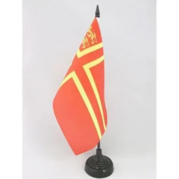 DRAPEAU DE TABLE NORMANDIE CROIX DE OLAF 2 LIONS 21x14cm - PETIT DRAPEAUX DE BUREAU NORMAND 14 x 21 cm