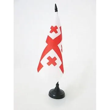 DRAPEAU DE TABLE CROIX ORDRE DU SAINT-SÍ?PULCRE DE JÍ?RUSALEM 15x15cm - PETIT DRAPEAUX DE BUREAU CHRÍ?TIEN 15 x 15 cm
