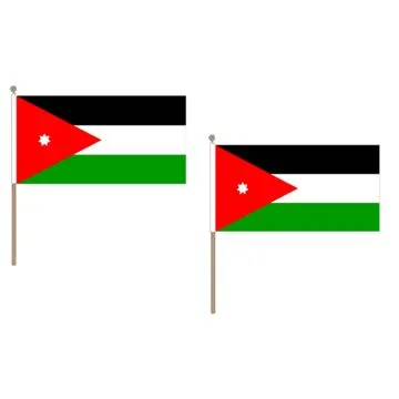 DRAPEAU JORDANIE 45x30cm HAMPE en bois - LOT DE 10 DRAPEAUX JORDANIEN 30 x 45 cm