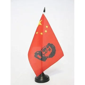DRAPEAU DE TABLE CHINE AVEC MAO ZEDONG 21x14cm - PETIT DRAPEAUX DE BUREAU MAOISME CHINOIS 14 x 21 cm