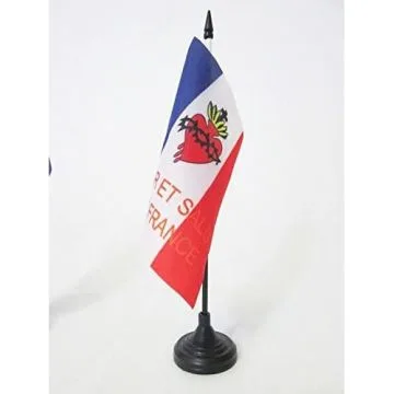 DRAPEAU DE TABLE ESPOIR ET SALUT DE LA FRANCE 15x15cm - PETIT DRAPEAUX DE BUREAU CATHOLIQUE FRANÍ?AIS 15 x 15 cm