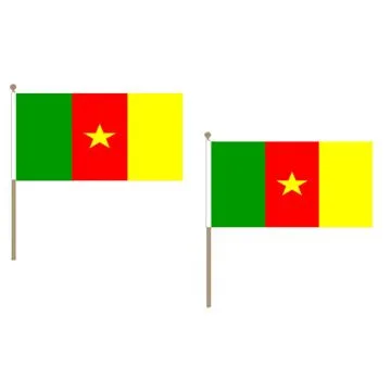DRAPEAU CAMEROUN 45x30cm HAMPE en bois - LOT DE 10 DRAPEAUX CAMEROUNAIS 30 x 45 cm