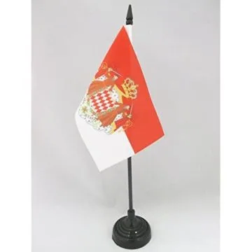 DRAPEAU DE TABLE MONACO AVEC ARMES 15x10cm - PETIT DRAPEAUX DE BUREAU MONÉGASQUE ARMOIRIES - ECUSSON 10 x 15 cm