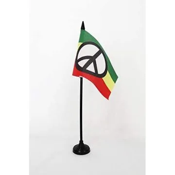 DRAPEAU DE TABLE PAIX RASTA 15x10cm - PETIT DRAPEAUX DE BUREAU BOB MARLEY 10 x 15 cm