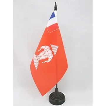 DRAPEAU DE TABLE PROTECTORAT FRANÇAIS DU LAOS 21x14cm - PETIT DRAPEAUX DE BUREAU INDOCHINE FRANÇAISE 14 x 21 cm