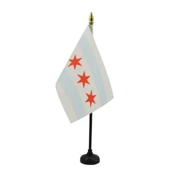 DRAPEAU DE TABLE CHICAGO 15x10cm - PETIT DRAPEAUX DE BUREAU ETAT AMÉRICAIN - USA - ETATS-UNIS 10 x 15 cm